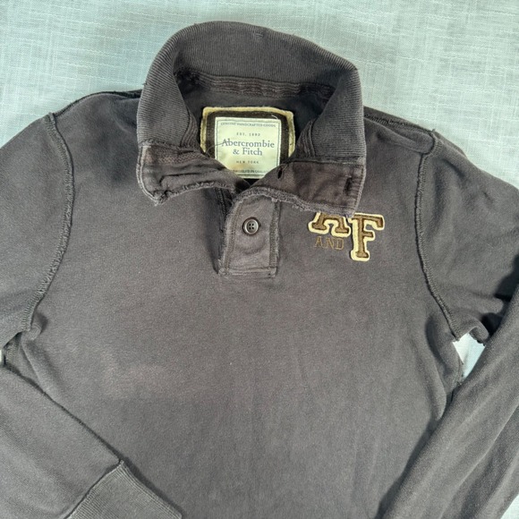 Y2K Abercrombie Fitch Men L Brown AF Logo Sweater Long Sleeve Grunge Faded VTG - Picture 13 of 14